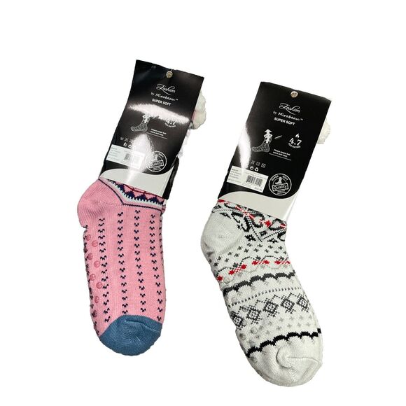 TWO (2) PAIRS MIRABEAU SUPER SOFT THERMAL KNIT SLIPPER SOCKS New - Picture 2 of 7
